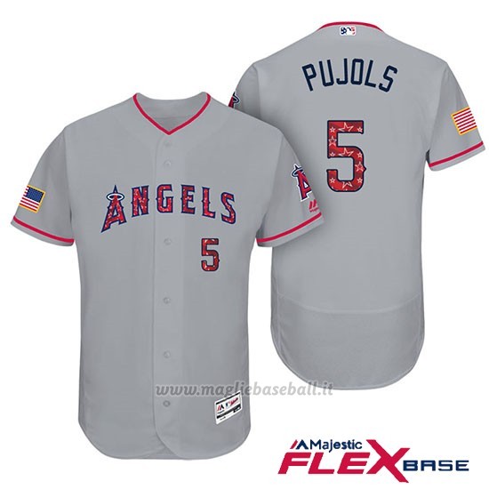 Maglia Baseball Uomo Los Angeles Angels 2017 Estrellas y Rayas Albert Pujols Grigio Flex Base
